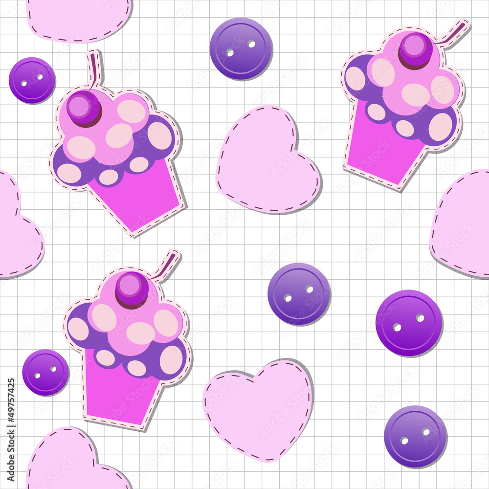 seamless pattern with cute cupcakes, vector illustration