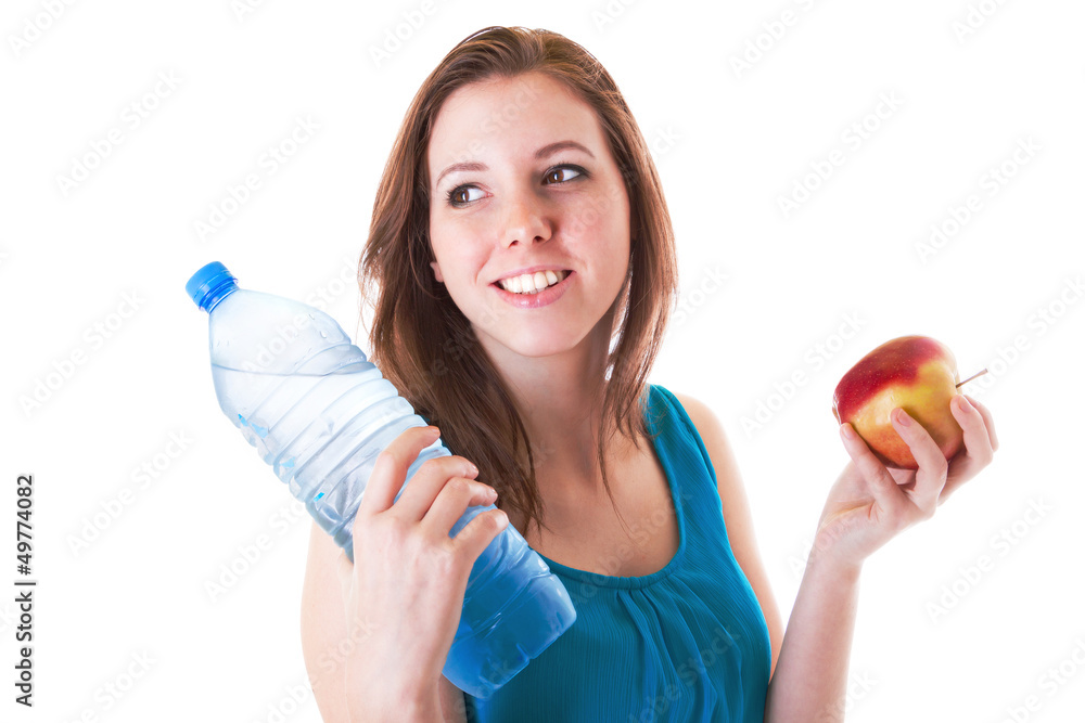 Young woman with healthy lifestyle holding bottle of water