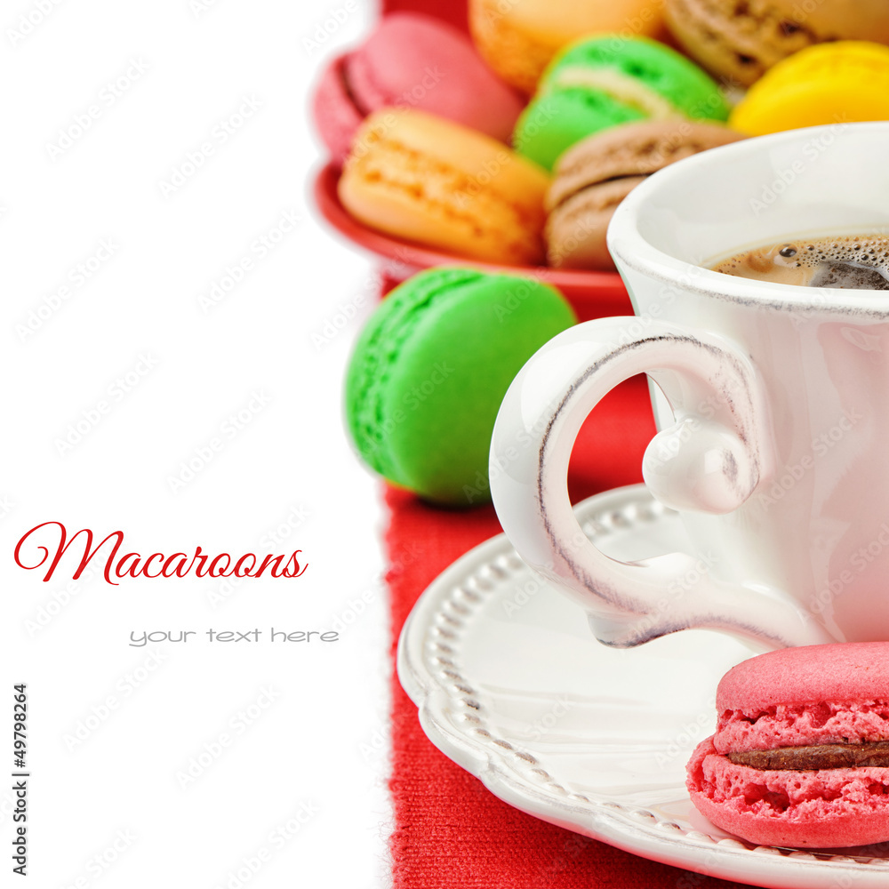 Colorful macaroons and coffee