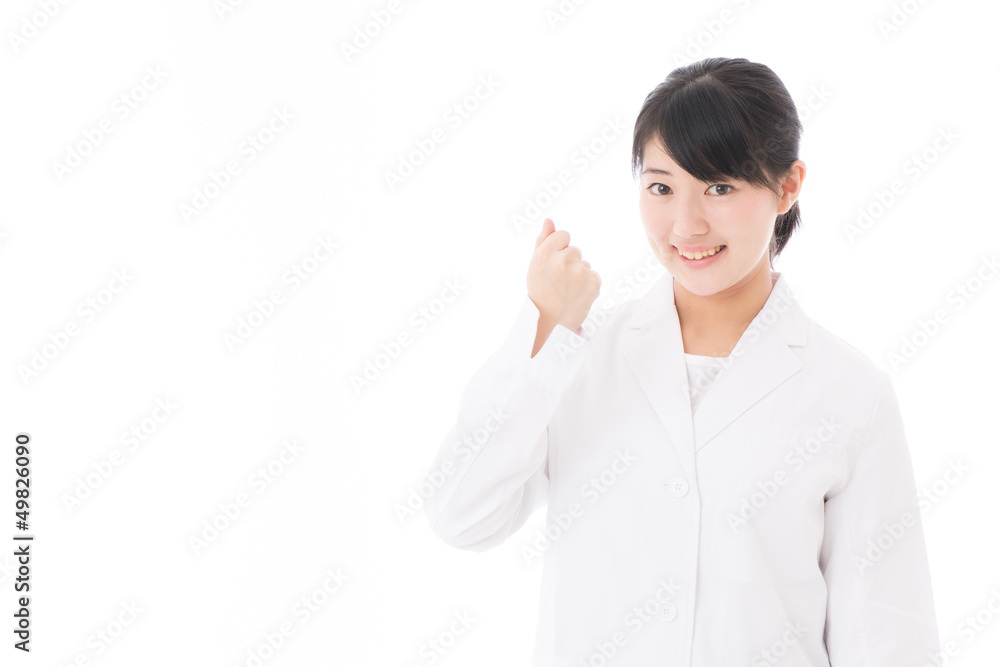 a young asian doctor on white background