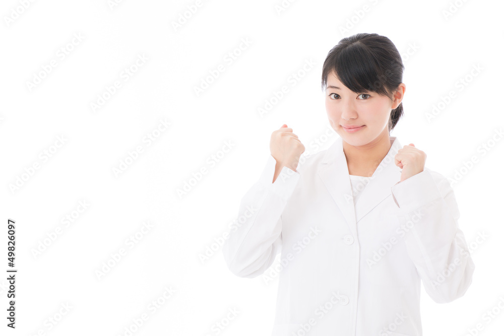 a young asian doctor on white background