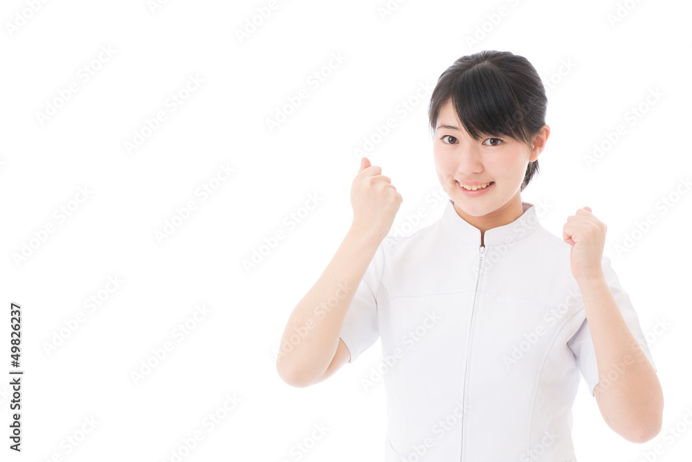 a young asian nurse on white background