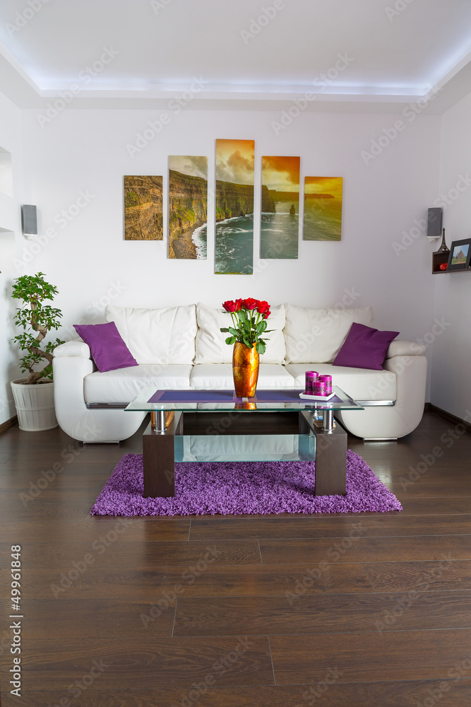 Modern lliving room interior with canvas on the wall