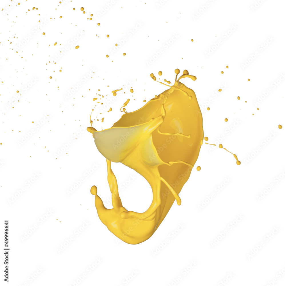 Isolated shot of yellow paint splash on white background