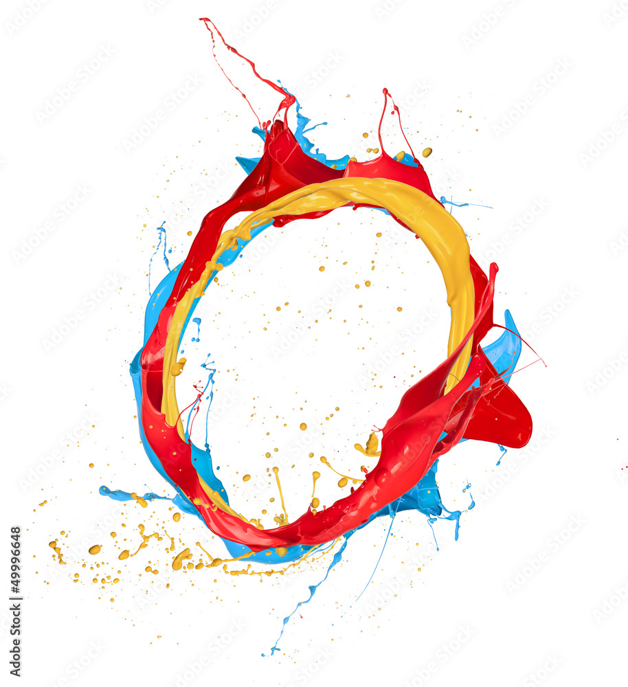 彩色油漆飞溅圆形，隔离在白色背景上