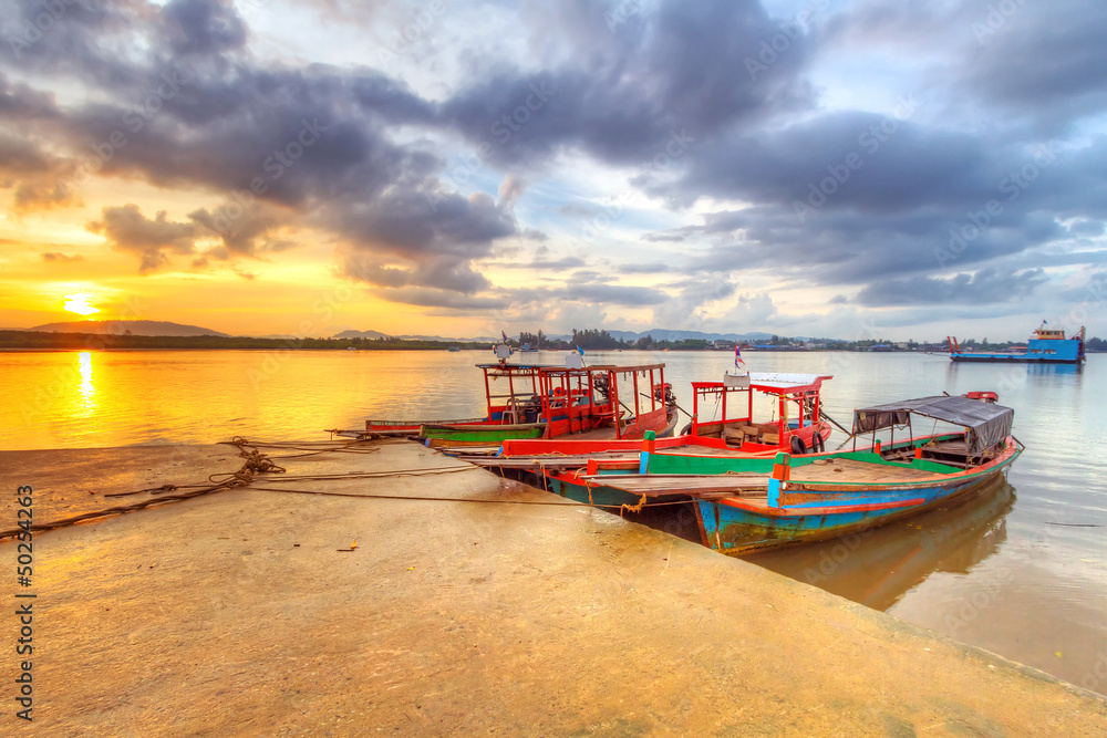 Sunrise at the harbor of Koh Kho Khao island, Thailand