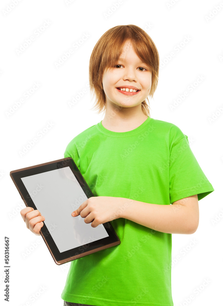 Boy holding tablet computer