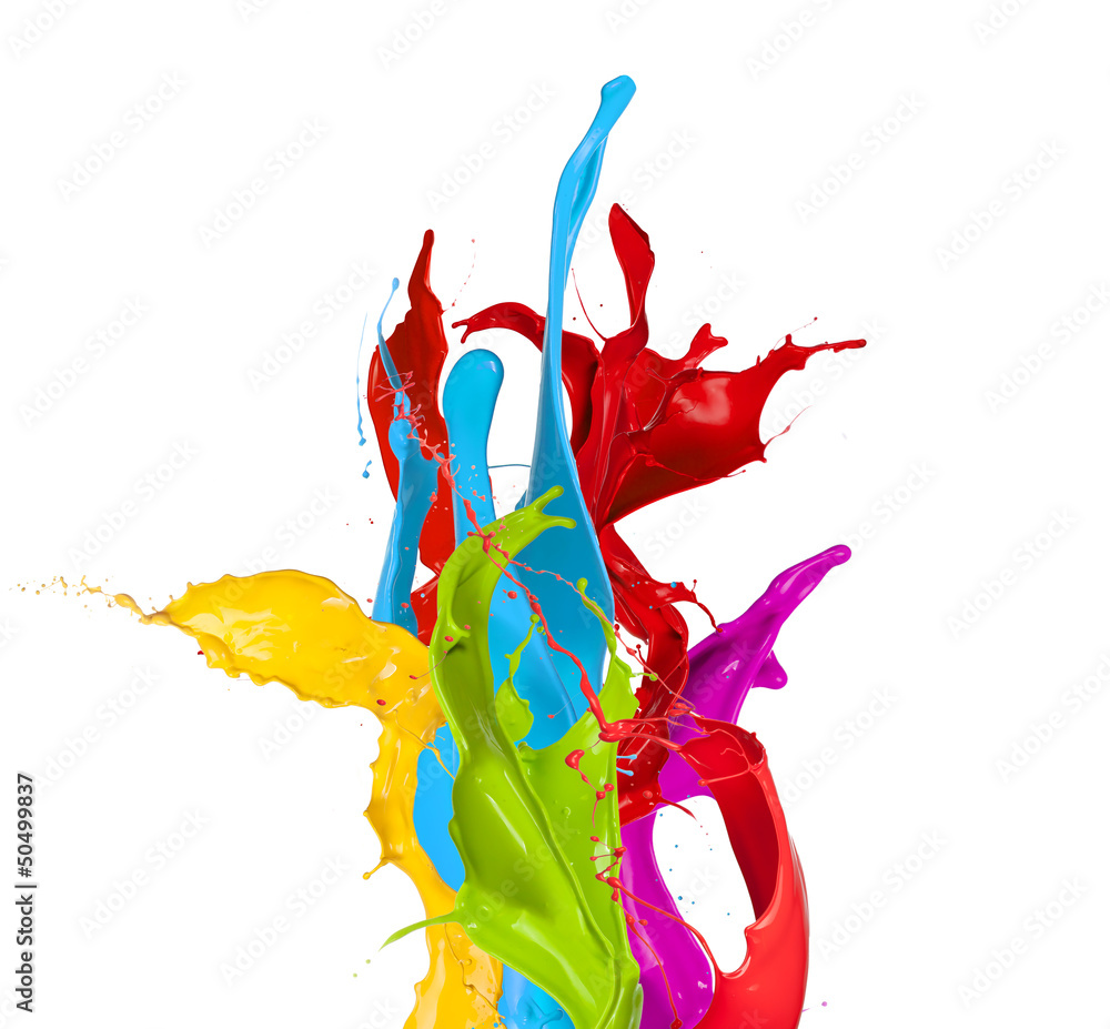 Colored paint splashes isolated on white background