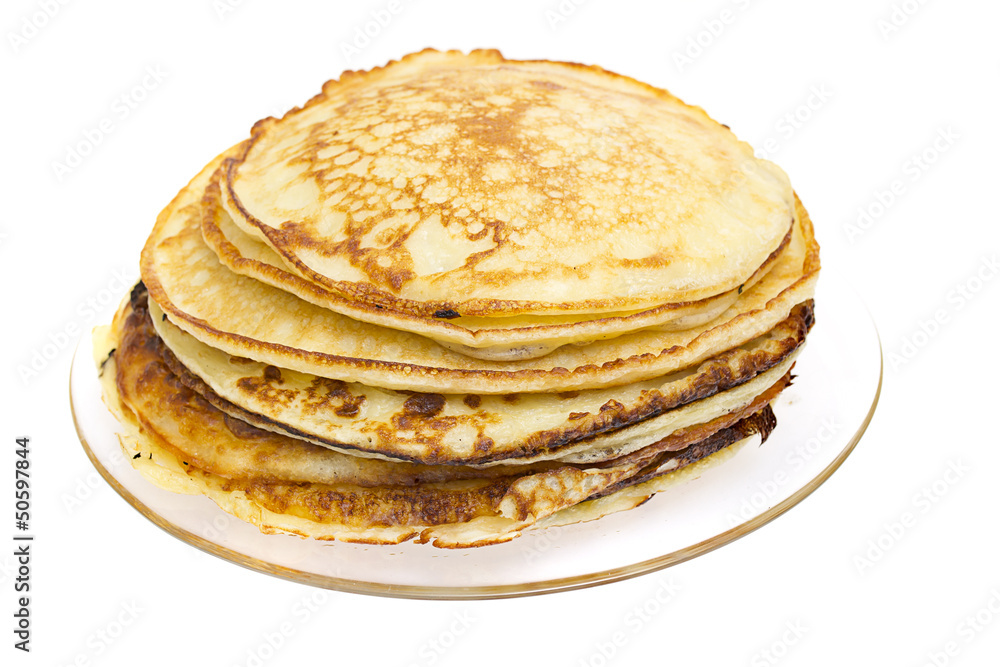 Pancakes stack isolated on white background