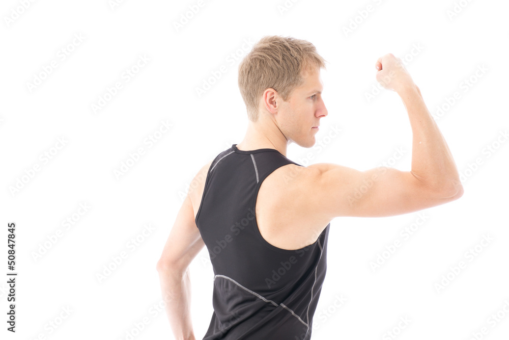 a young sporty man on white background