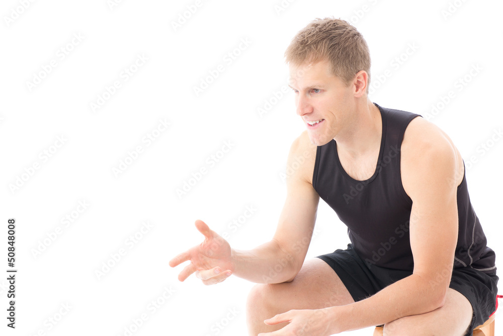 a young sporty man on white background