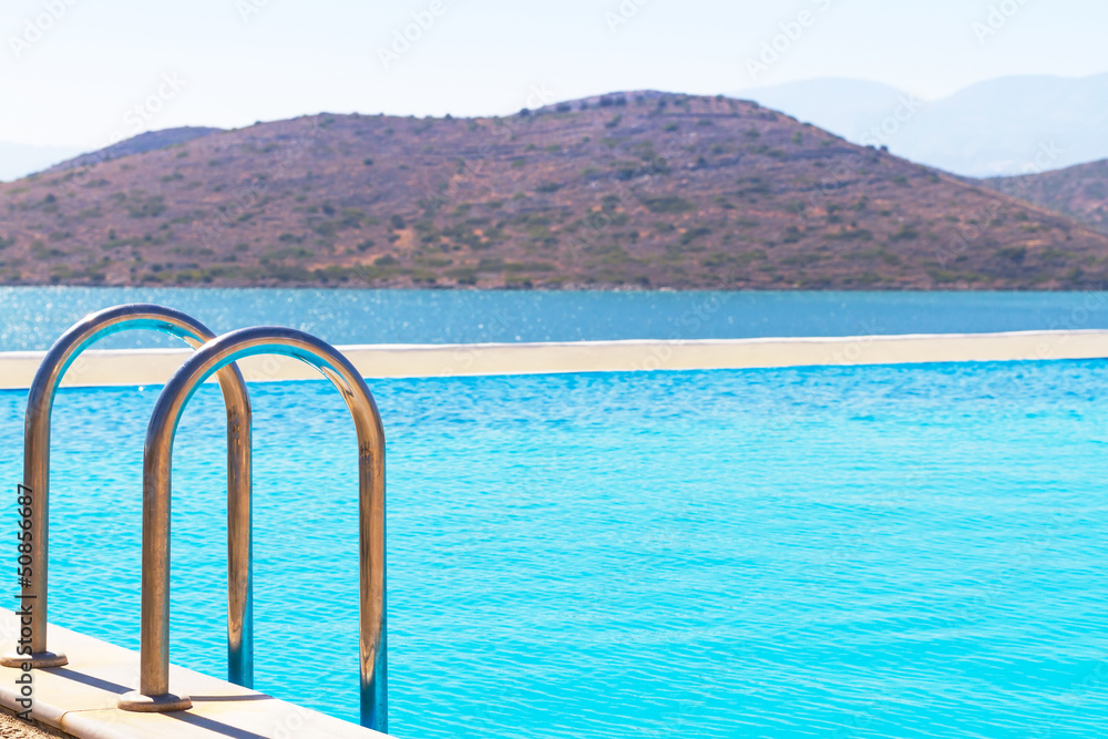 Blue water of Mirabello Bay in Greece