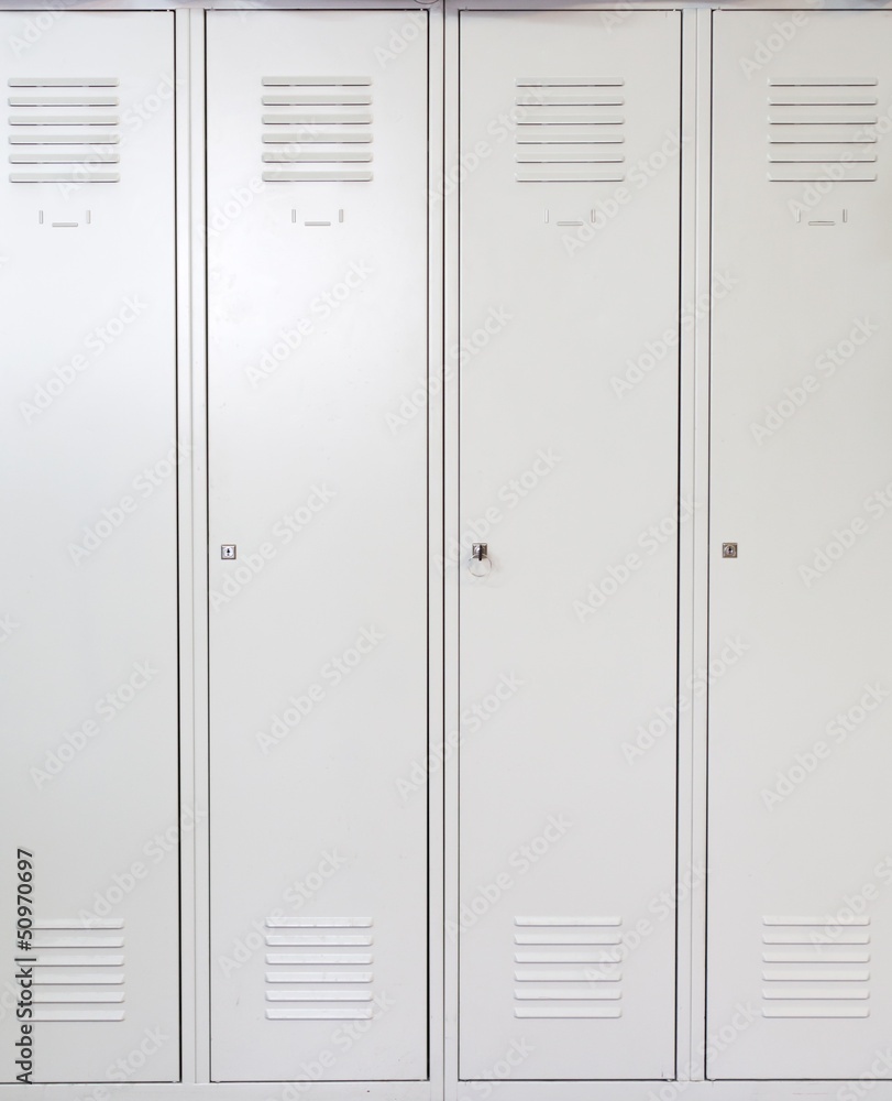 Empty white school metal lockers