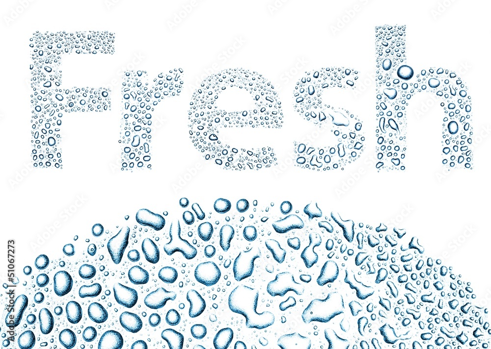 Fresh made of water drops, background on white