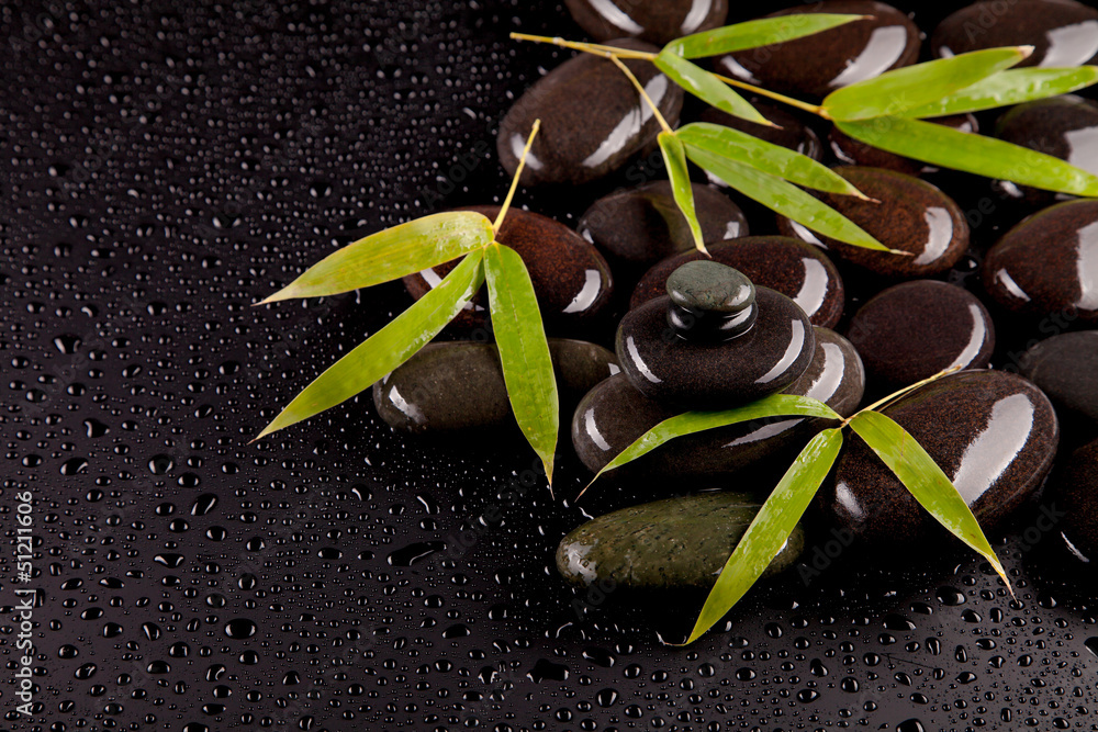 Spa stones with bamboo sprouts