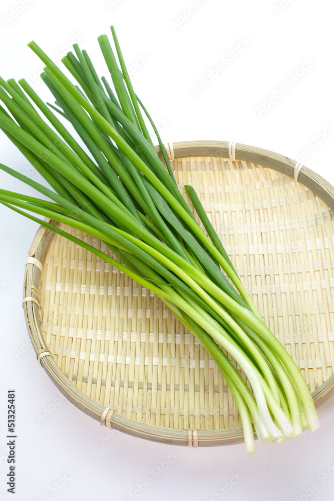 beautiful spring onions on a white background