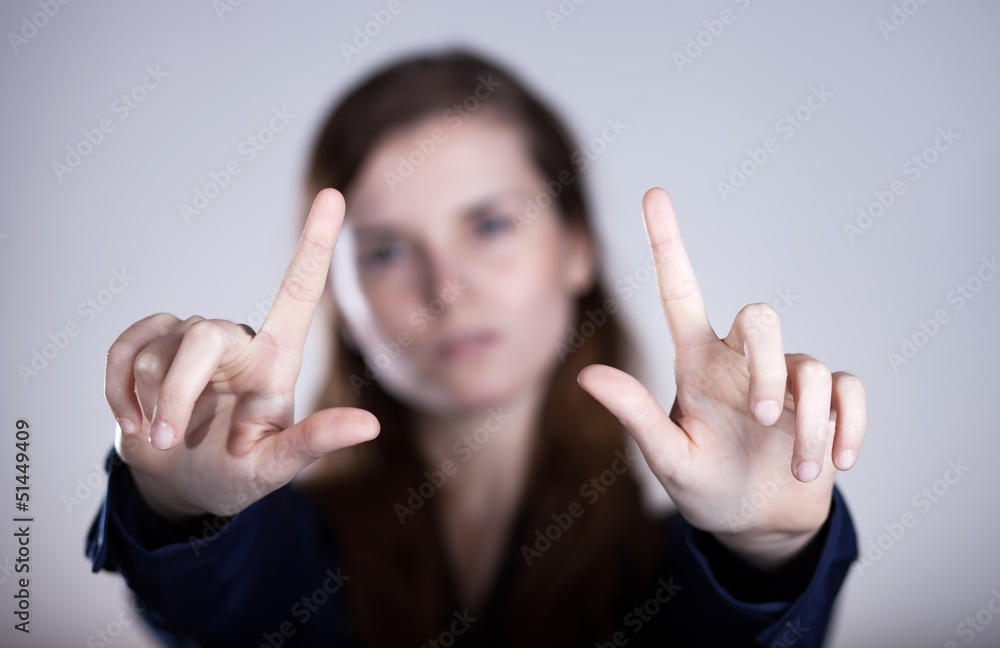 Woman two hands pointing something