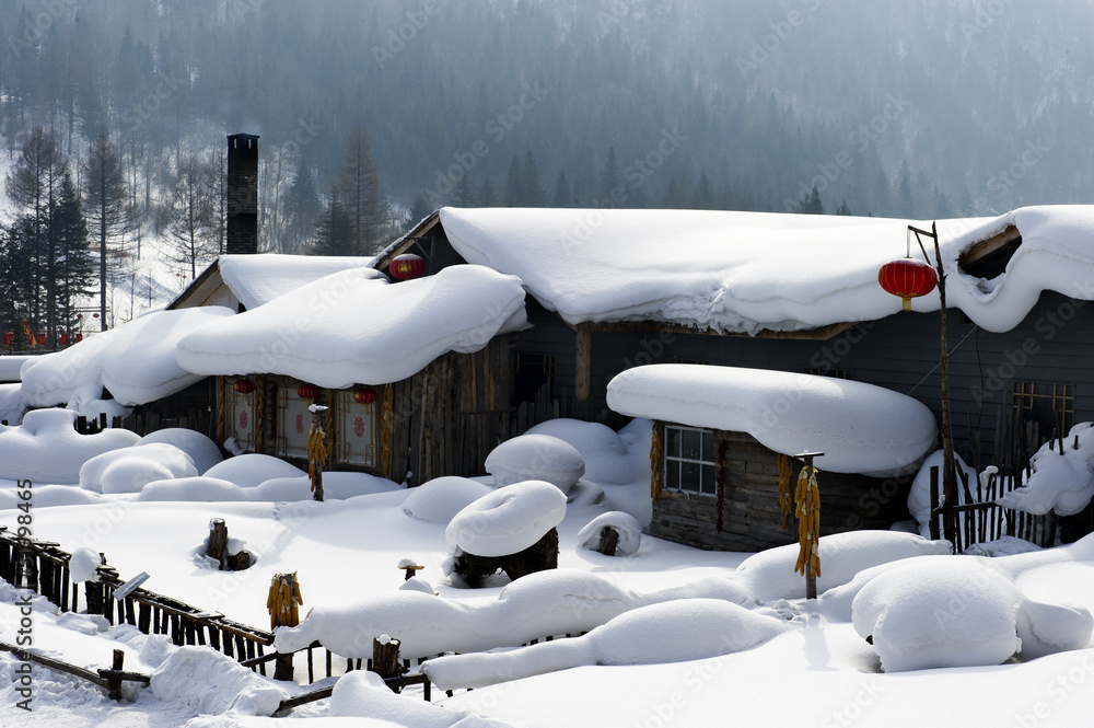 中国特色农家雪景