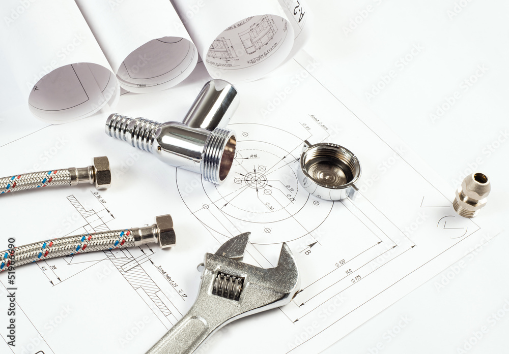 plumbing and drawings, construction still life