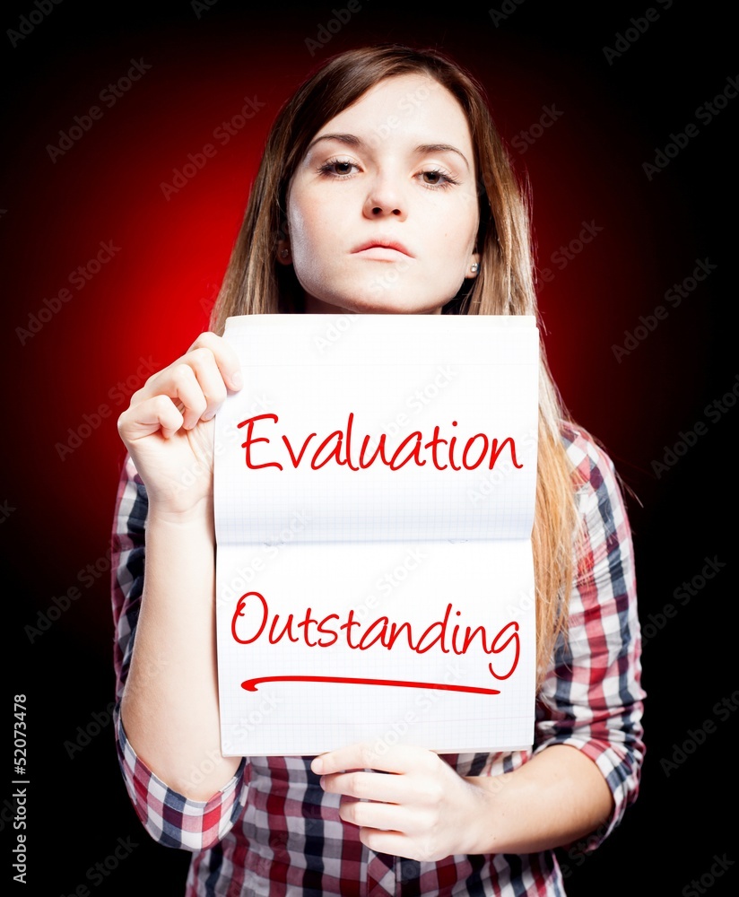 Evaluation Outstanding, exam and proud woman