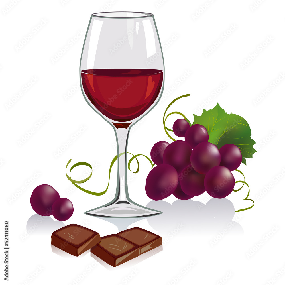 still life with a glass of wine, grapes and chocolate