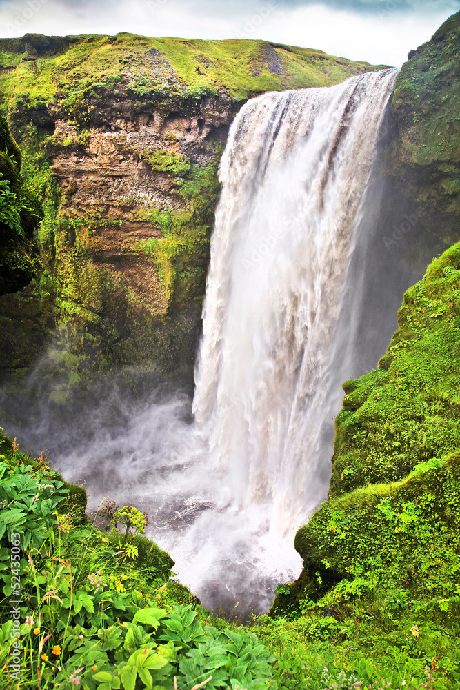 Famous Skogafoss waterfall in Iceland