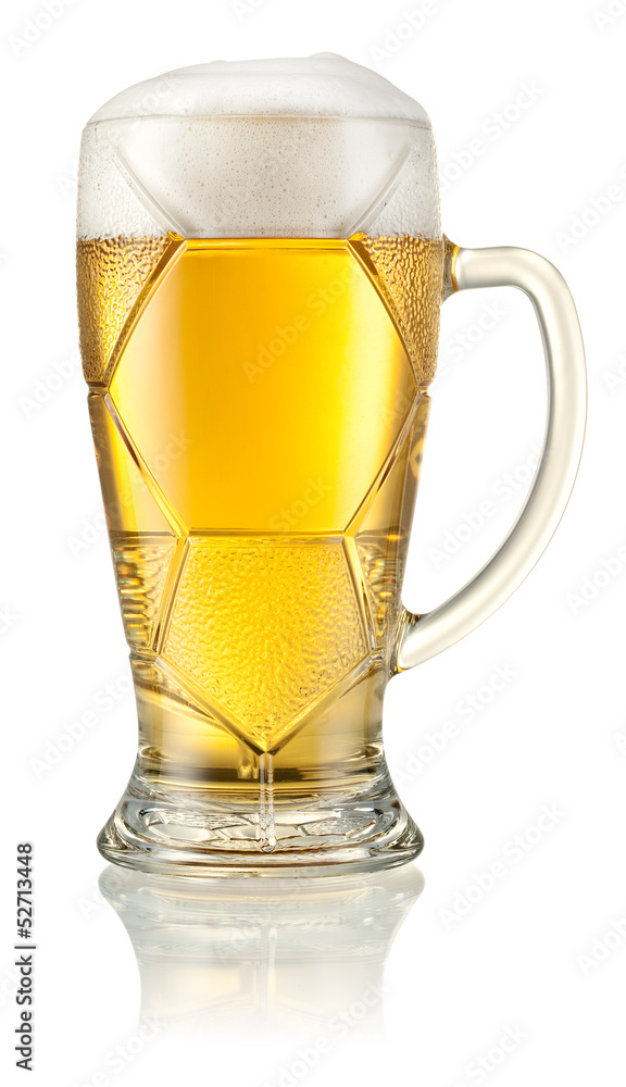 football glass of light beer isolated on white background. Clipp