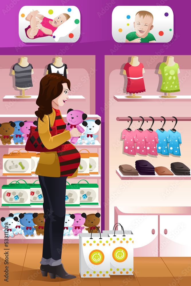 Pregnant woman shopping baby stuff