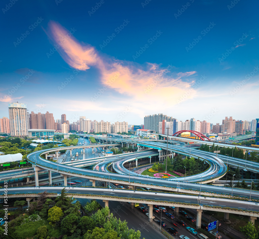 city interchange overpass at dusk