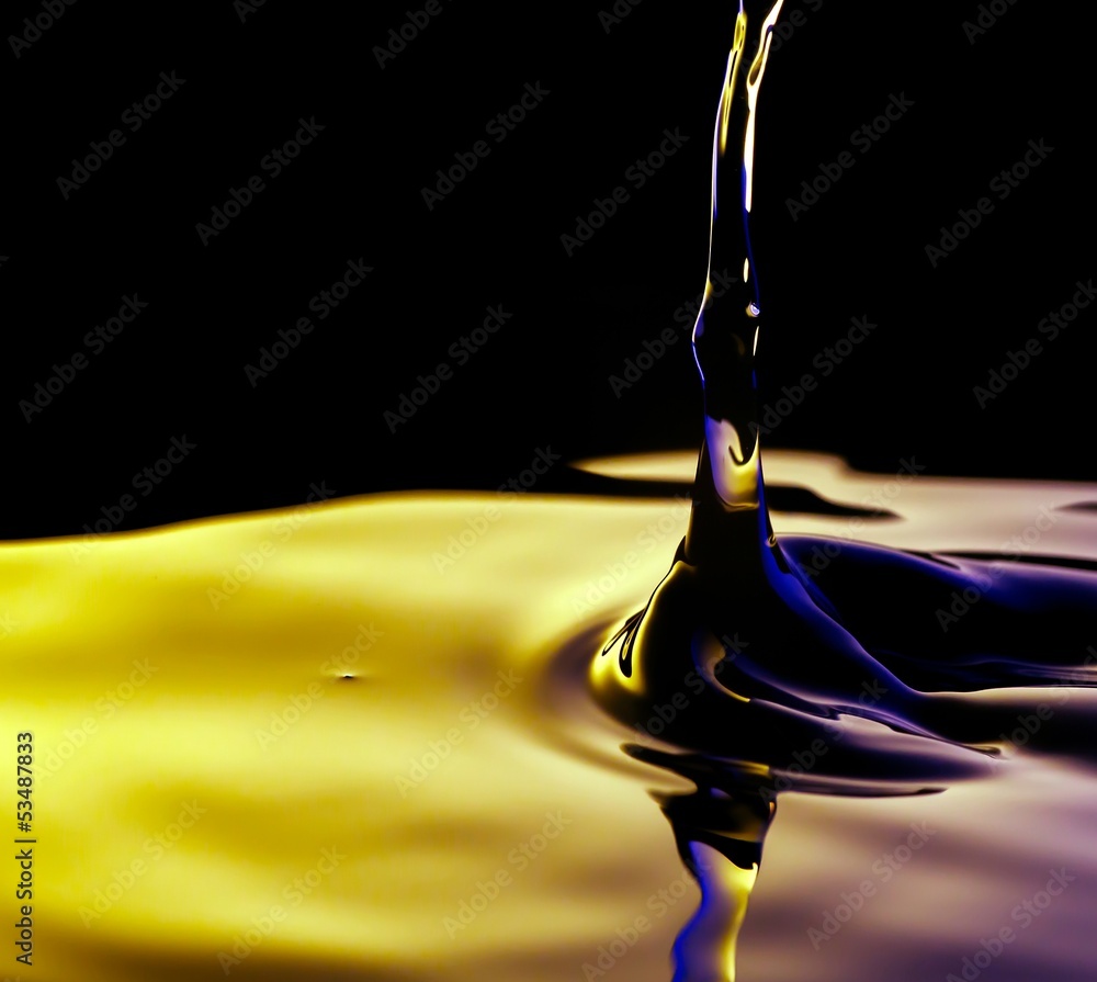 Water splash macro, colorful liquid