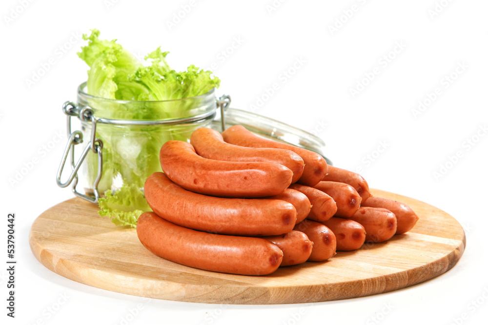 sausages on cutting board