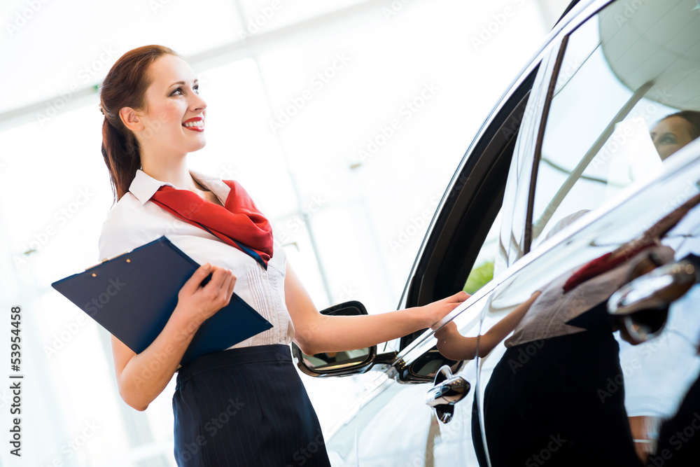 young woman in a showroom consultant