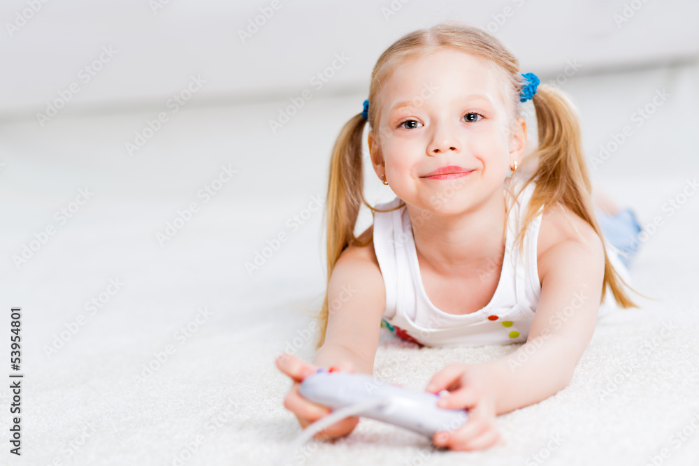 girl playing on a game console