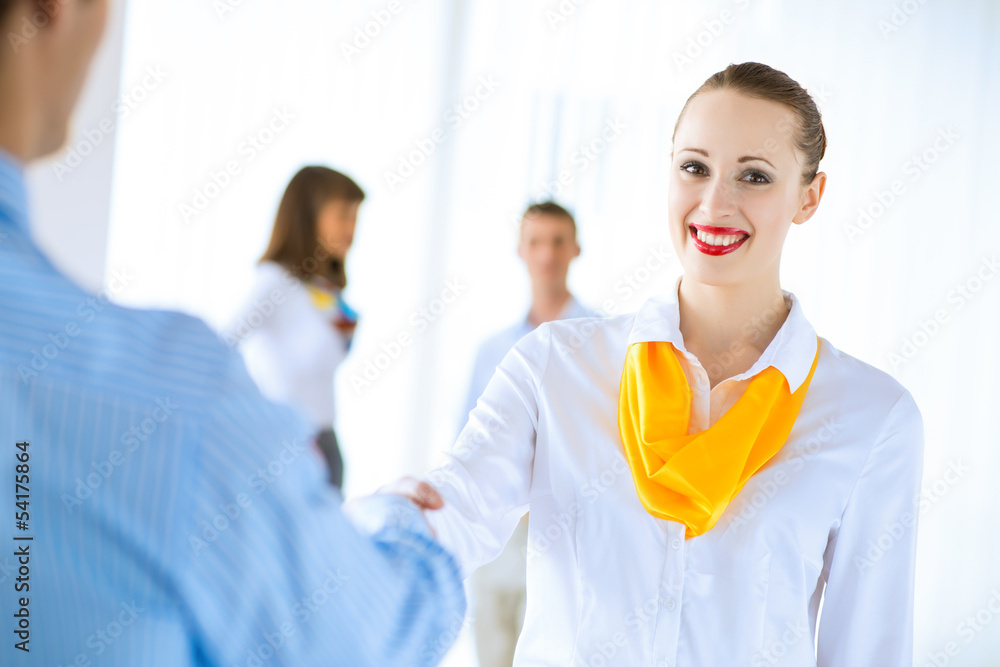 business woman shaking hands with a client