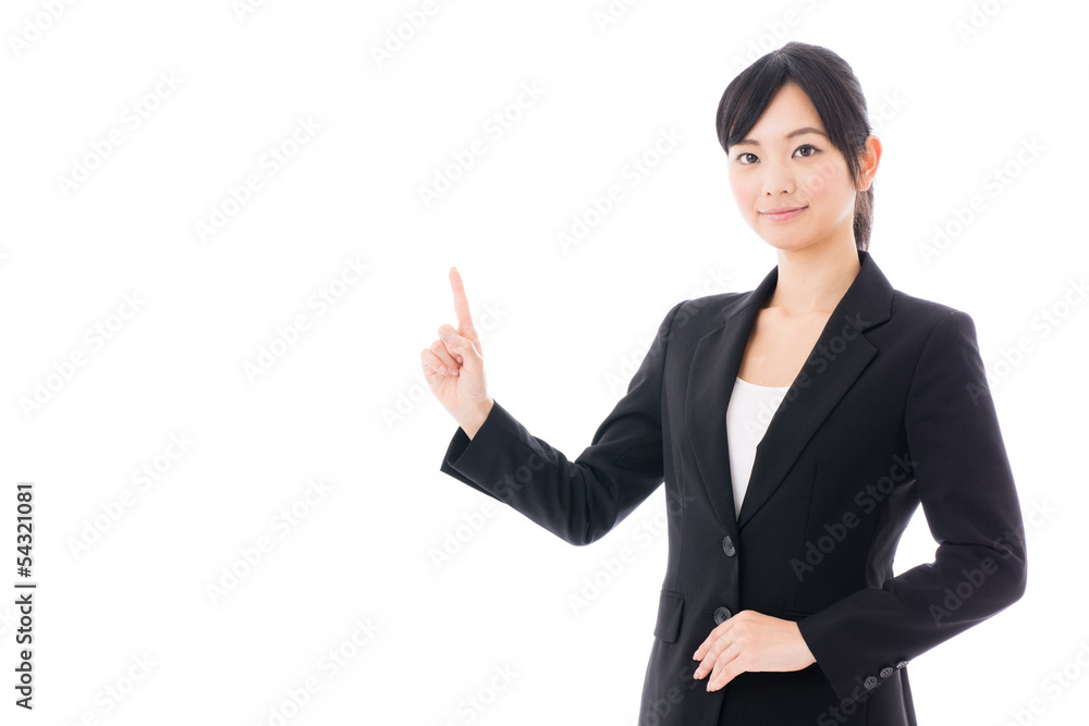 young asian businesswoman showing on white background