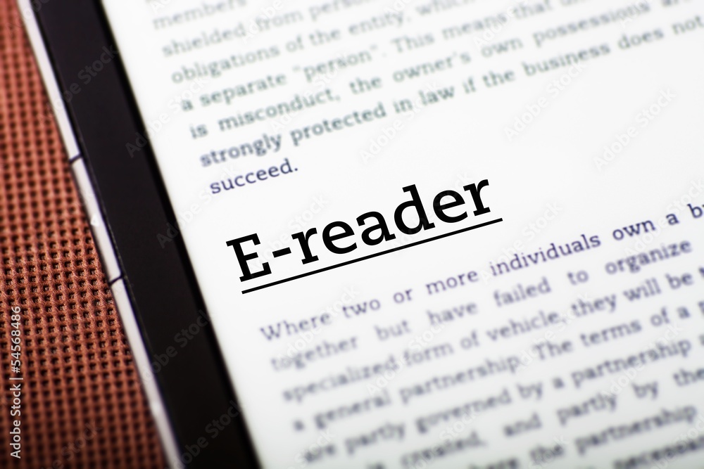 E-reader on tablet screen, ebook concept