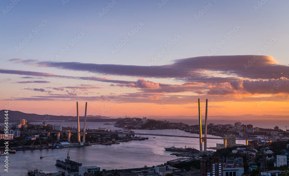 Vladivostok cityscape, sunset view.