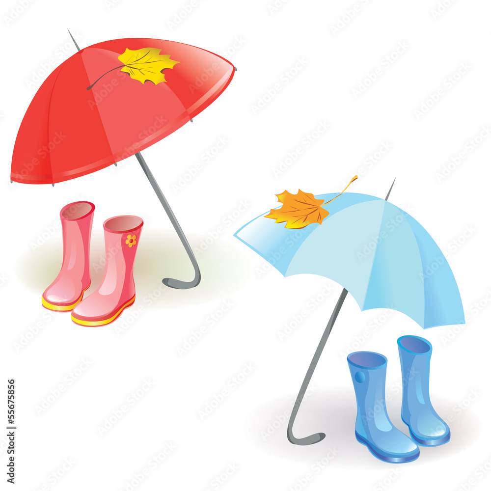 set with umbrella and rubber boots