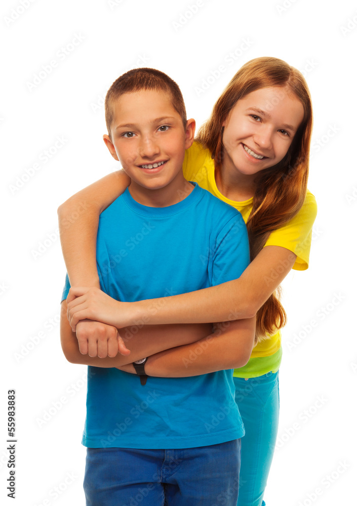 Boy and girl hugging