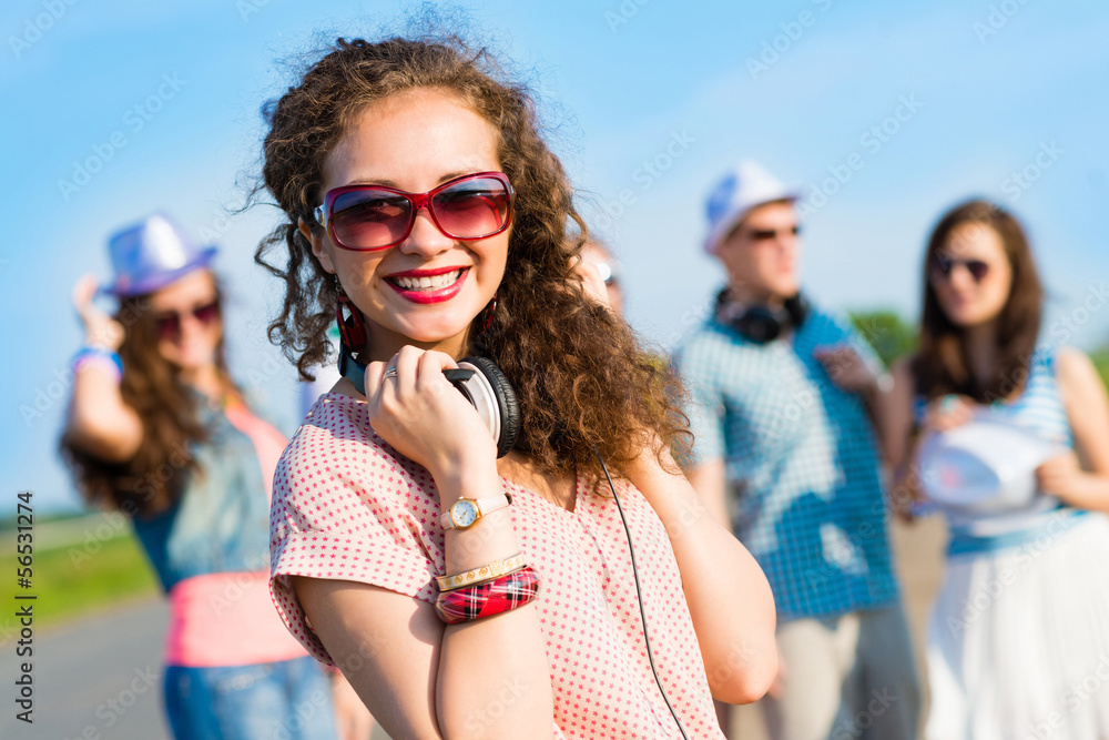 young woman with headphones