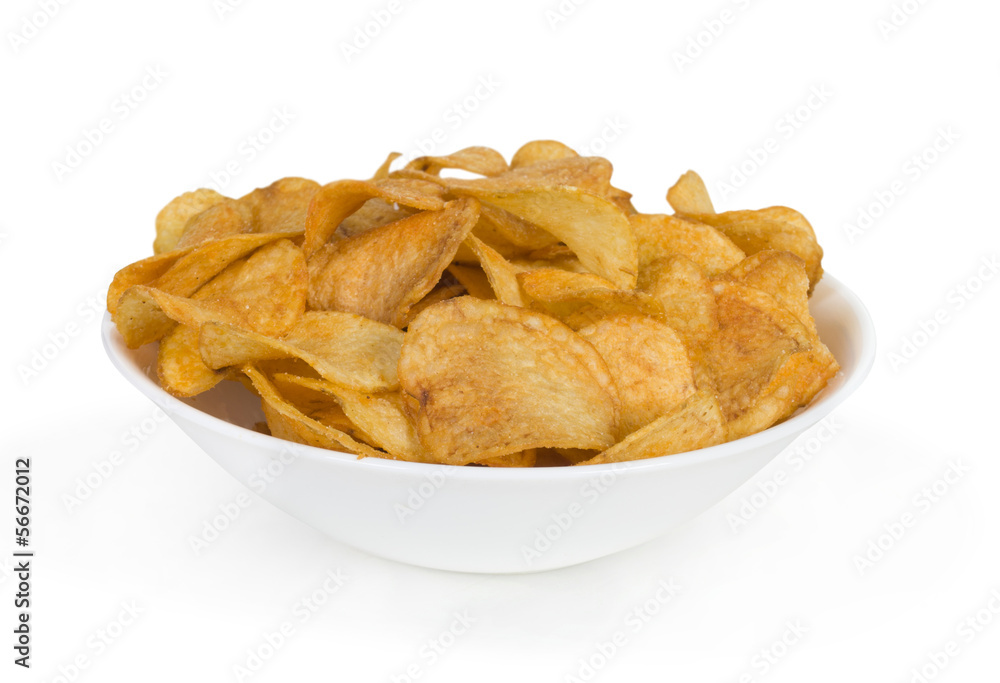 chips in plate on white bacground