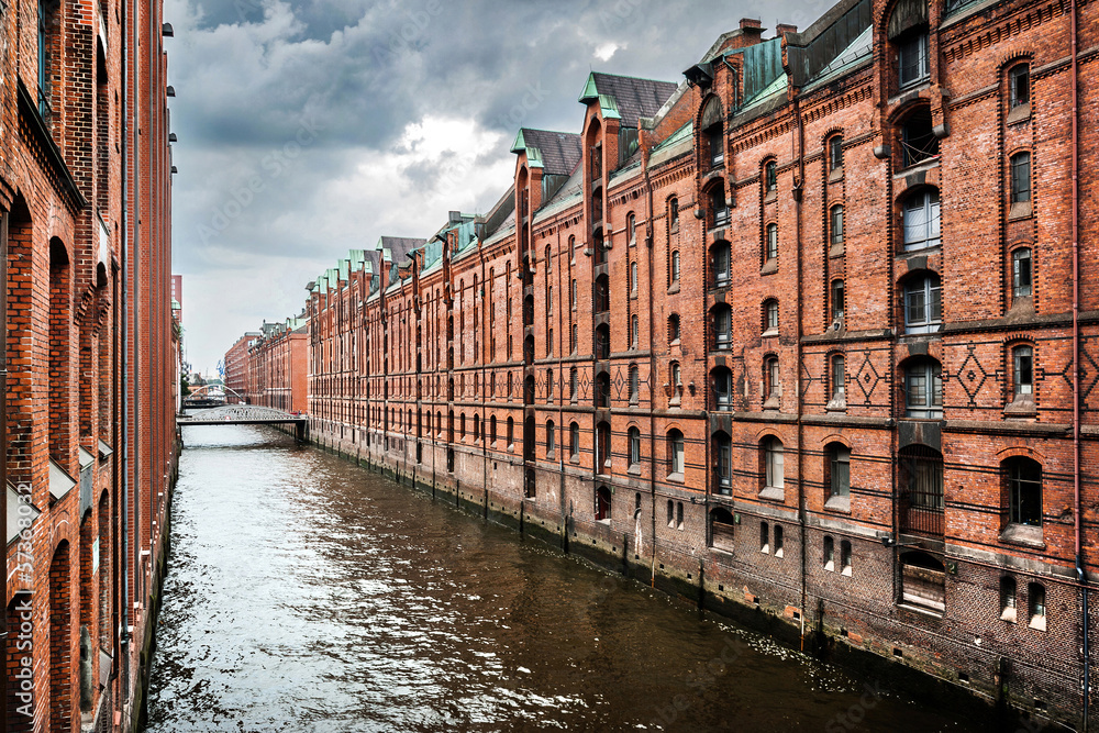 Famous Speicherstadt warehouse district in Hamburg, Germany