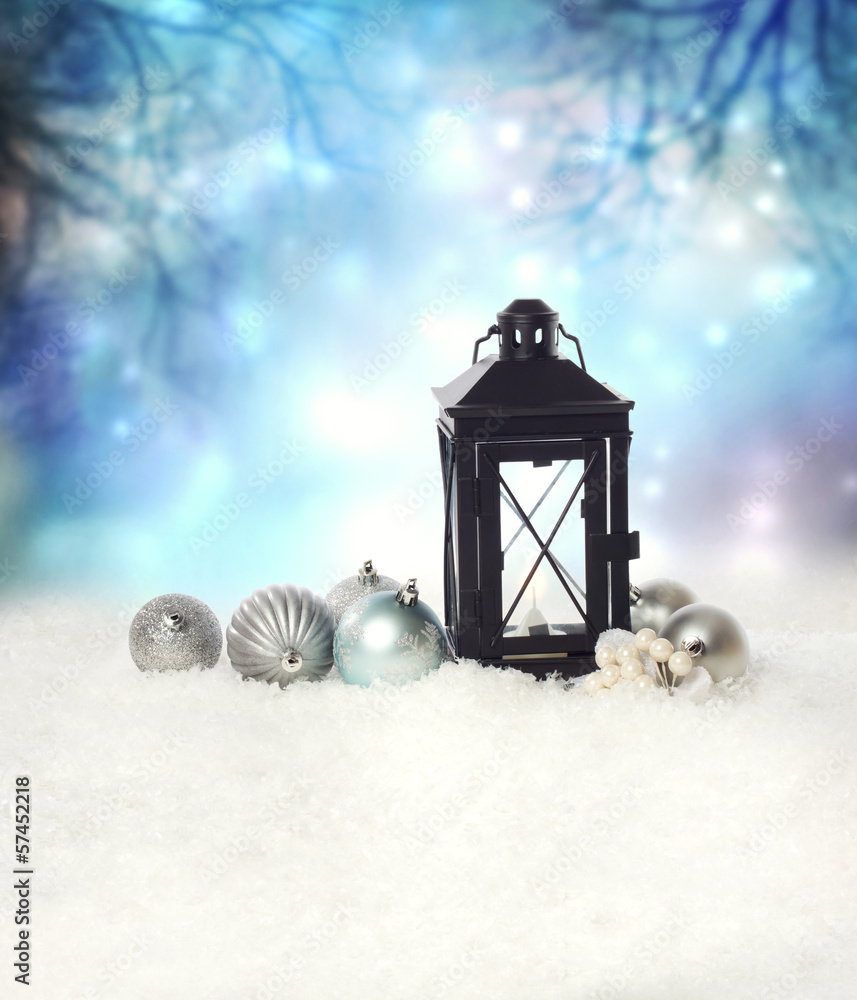 Christmas lantern with ornaments