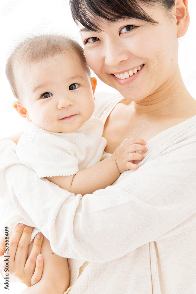 young asian mother and baby