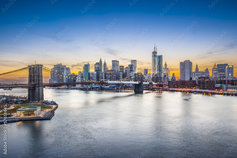 Brooklyn Bridge in New York City viewed from above East River