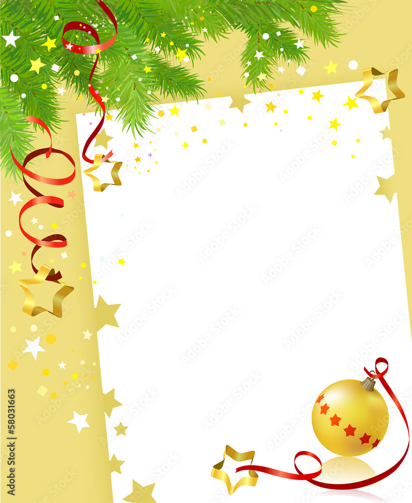 Christmas card with a festive branch and a ball