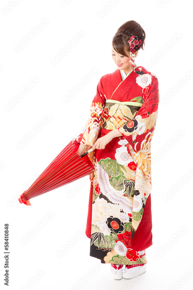 japanese kimono woman on white background