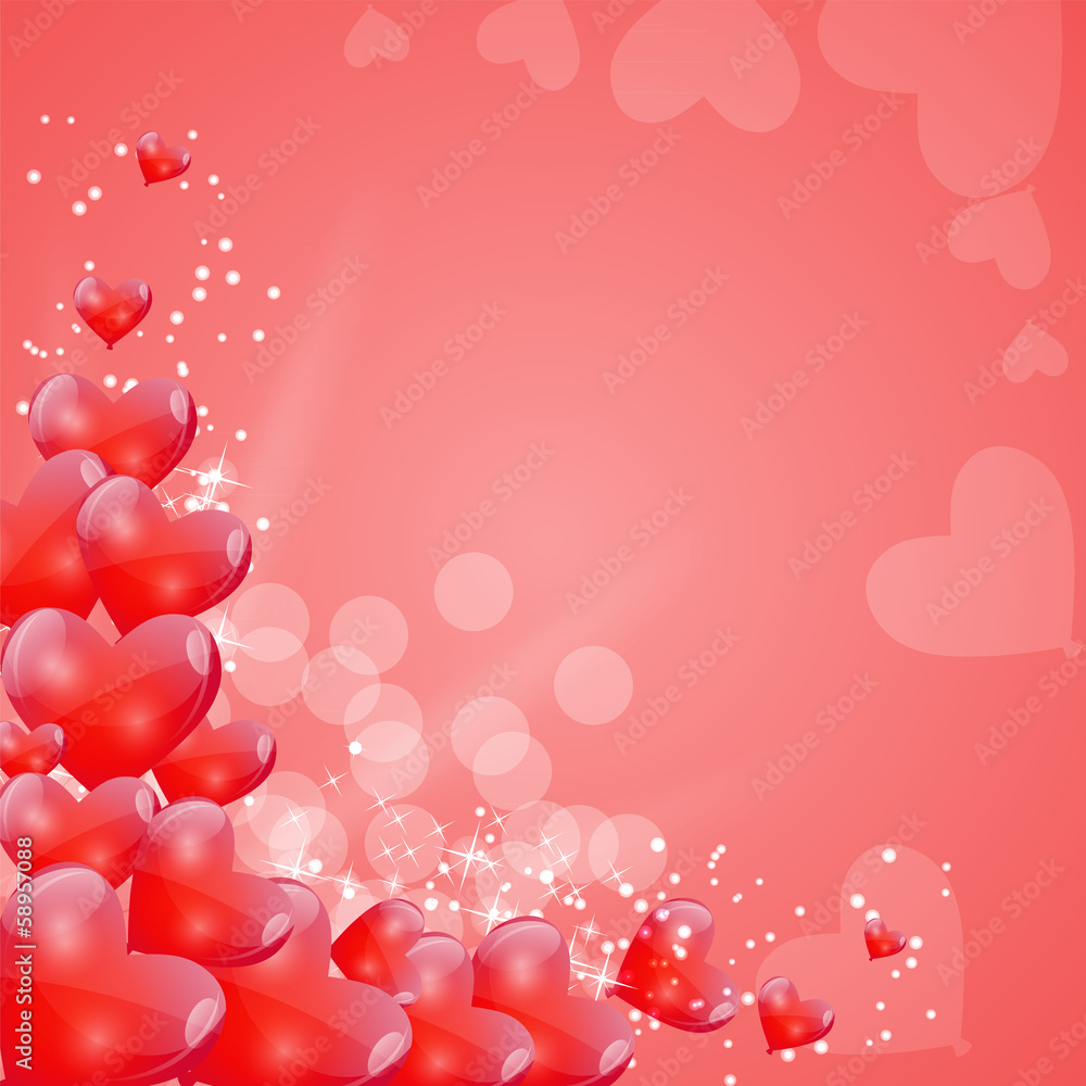 Valentines Day Card with Heart Shaped Balloons, Vector Illustrat