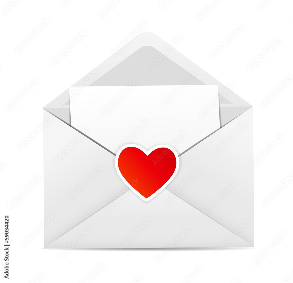 Valentine`s Day Card with Envelope and Heart Vector Illustration