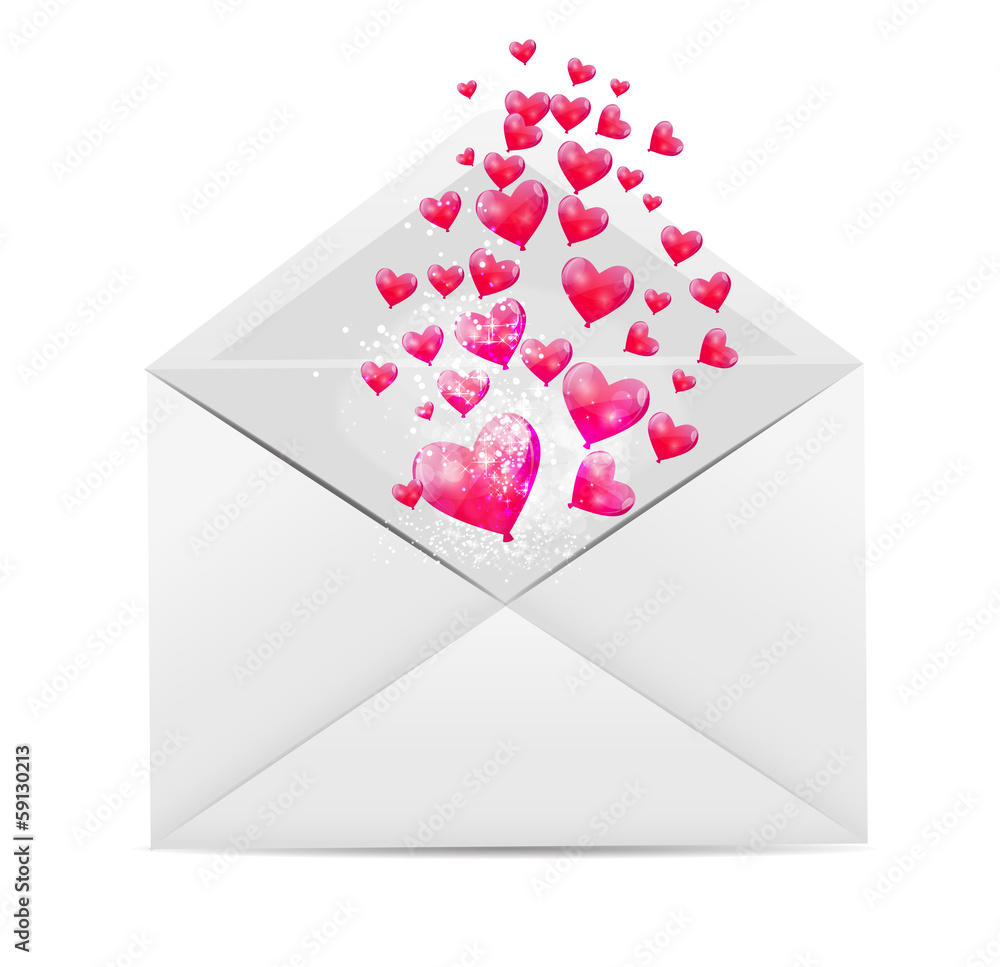 Valentine`s Day Card with Envelope and Heart Vector Illustration